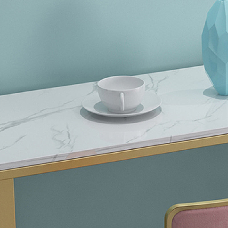 Glam 1/4 Pieces Bar Table Set Rectangle Stone Counter Table with High Stools for Kitchen