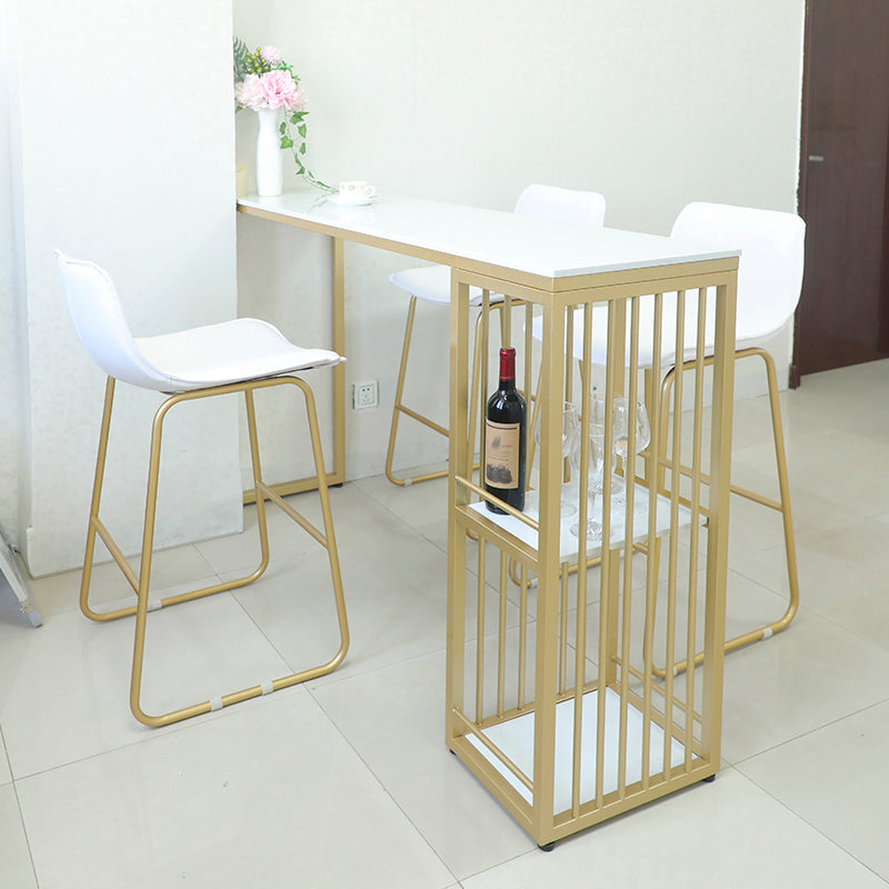 Glam Bar Table Set 1/4 Pieces Rectangle Stone Counter Table with High Stools for Balcony