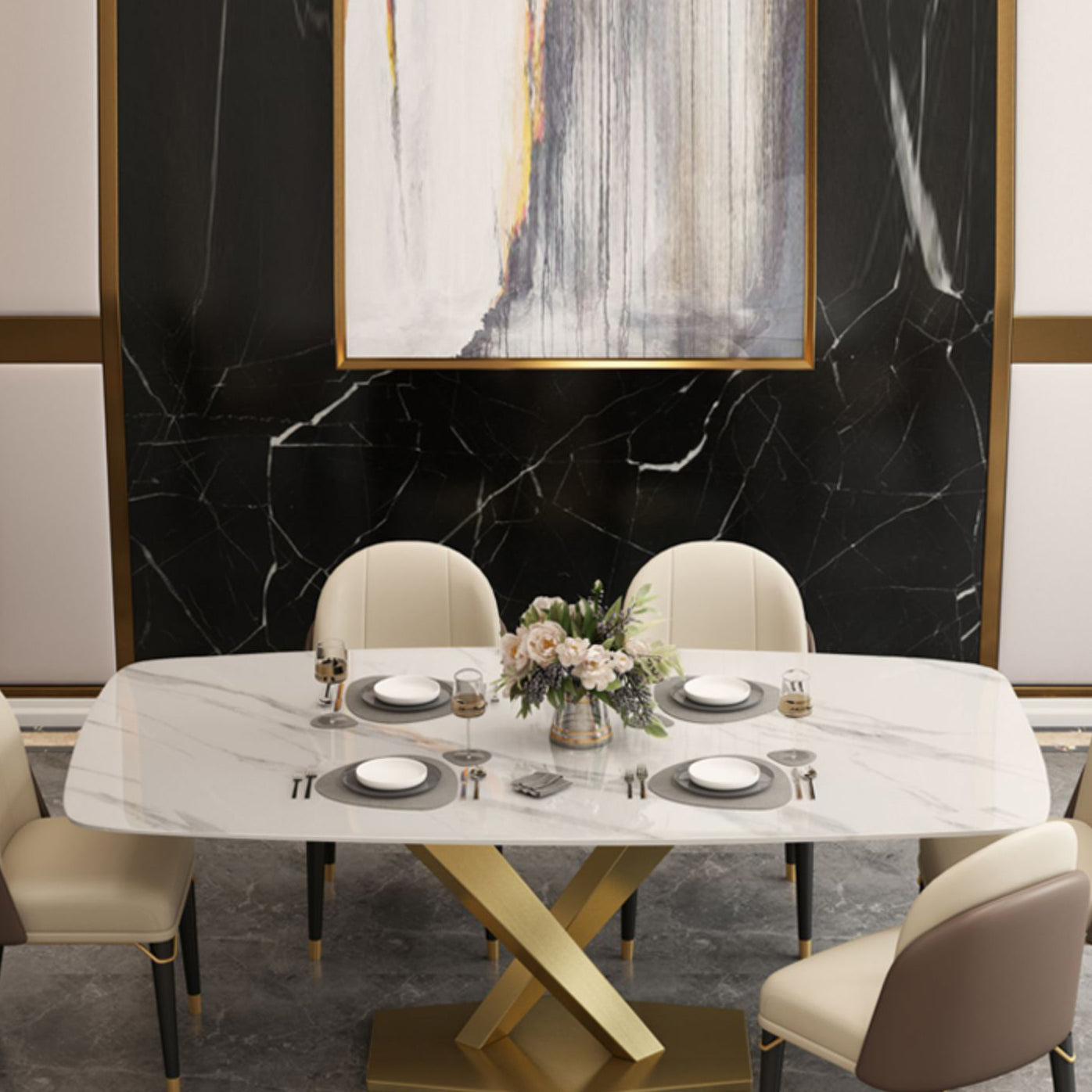 Glam Rectangle 1/4/5/6/7 Pieces Dinette Set Indoor White and Gold Dining Set