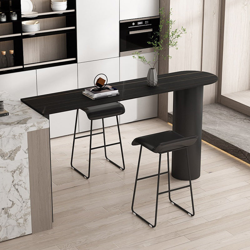 Contemporary Style Bar Table Stone Bistro Bar Desk with Double Pedestal