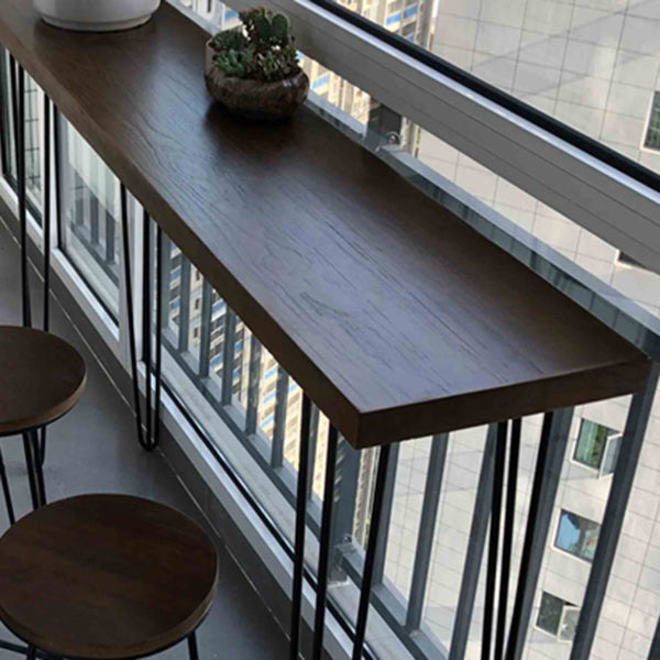 Solid Wood Brown Bar Table Black Legs and Metal Base Bar Table