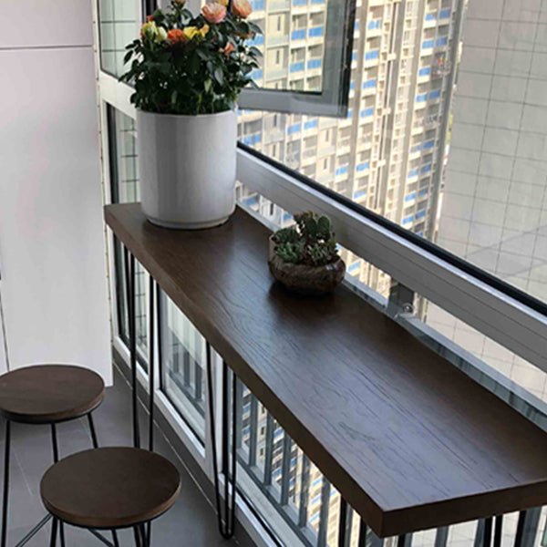 Solid Wood Brown Bar Table Black Legs and Metal Base Bar Table