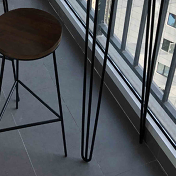 Solid Wood Brown Bar Table Black Legs and Metal Base Bar Table