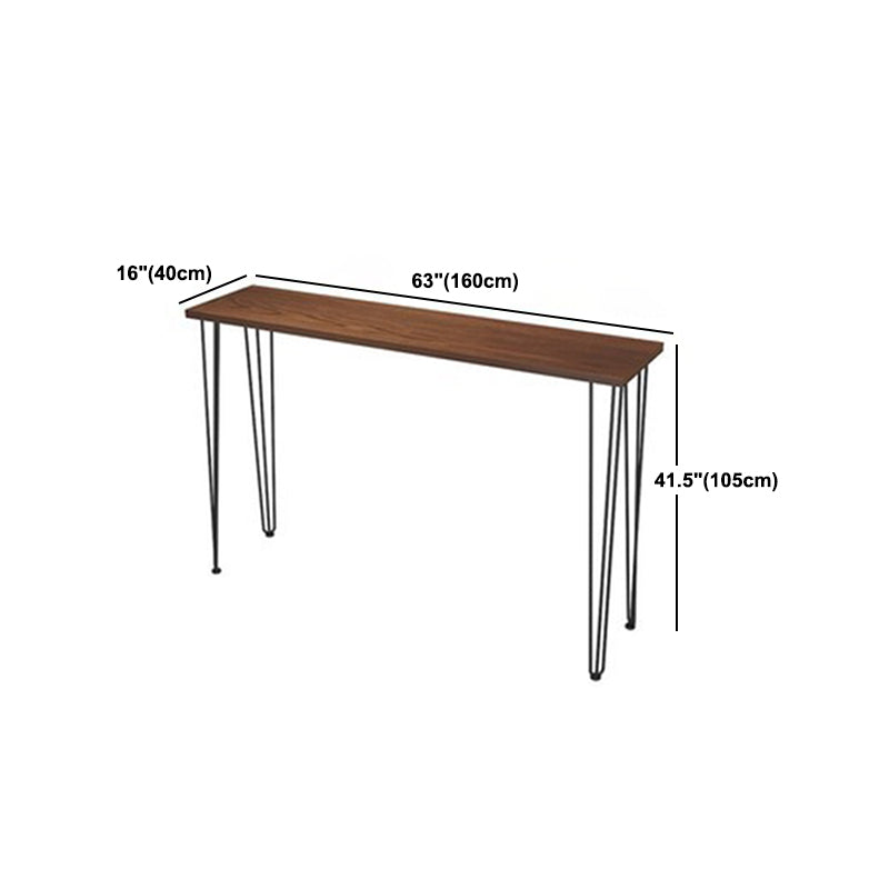 Solid Wood Brown Bar Table Black Legs and Metal Base Bar Table