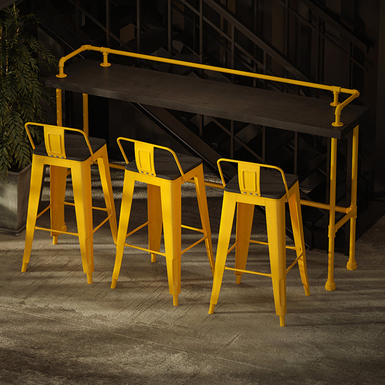 Solid Wood Top Bar Table Black Rectangle Bar Height Pub Table with Metal Base