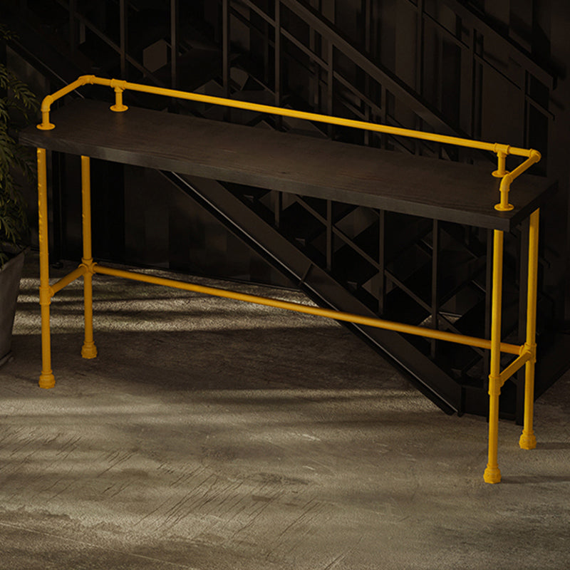 Solid Wood Top Bar Table Black Rectangle Bar Height Pub Table with Metal Base