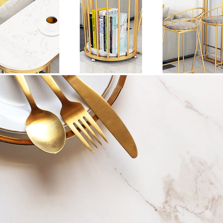 Specialty Stone Top Bar Table Glam White Bar Height Cocktail Table with Shelves