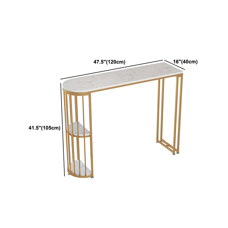 Specialty Stone Top Bar Table Glam White Bar Height Cocktail Table with Shelves