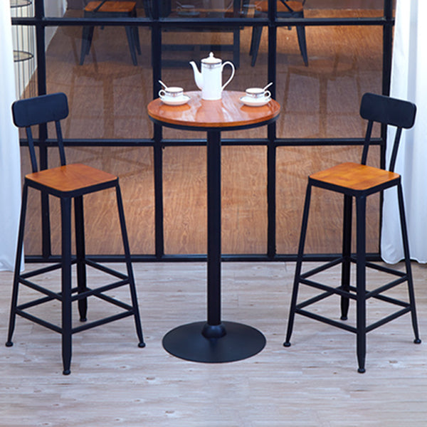 Industrial Solid Wood Bar Table Brown Bistro Table with Black Metal Pedestal