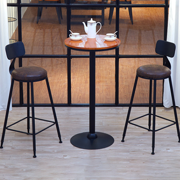 Industrial Solid Wood Bar Table Brown Bistro Table with Black Metal Pedestal