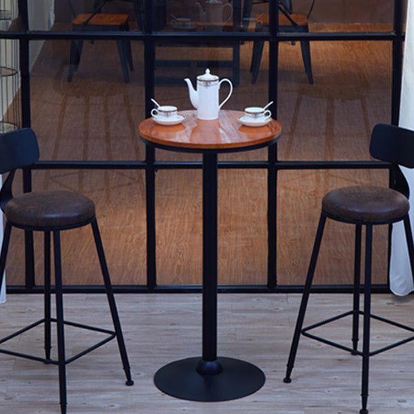Industrial Solid Wood Bar Table Brown Bistro Table with Black Metal Pedestal