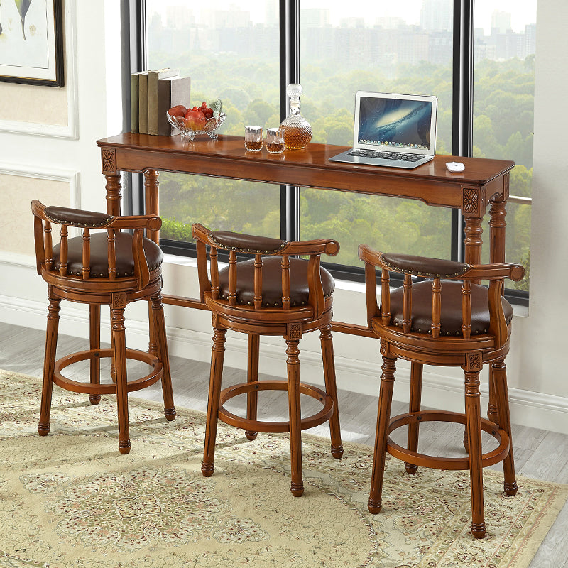 Modern Rectangle Bar Table Solid Wood Brown Colour Bar Dining Table with Footrest