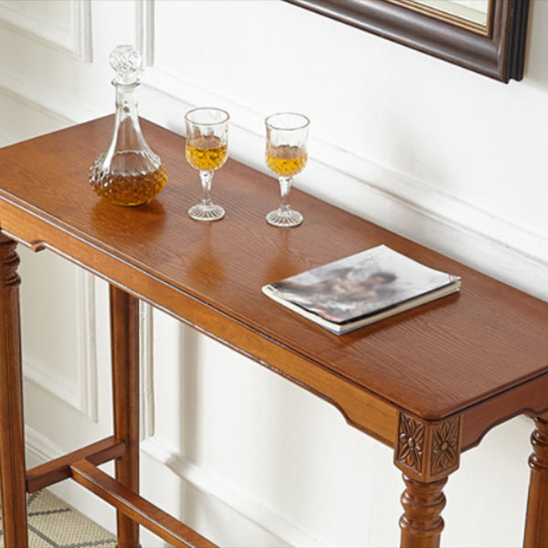 Modern Rectangle Bar Table Solid Wood Brown Colour Bar Dining Table with Footrest