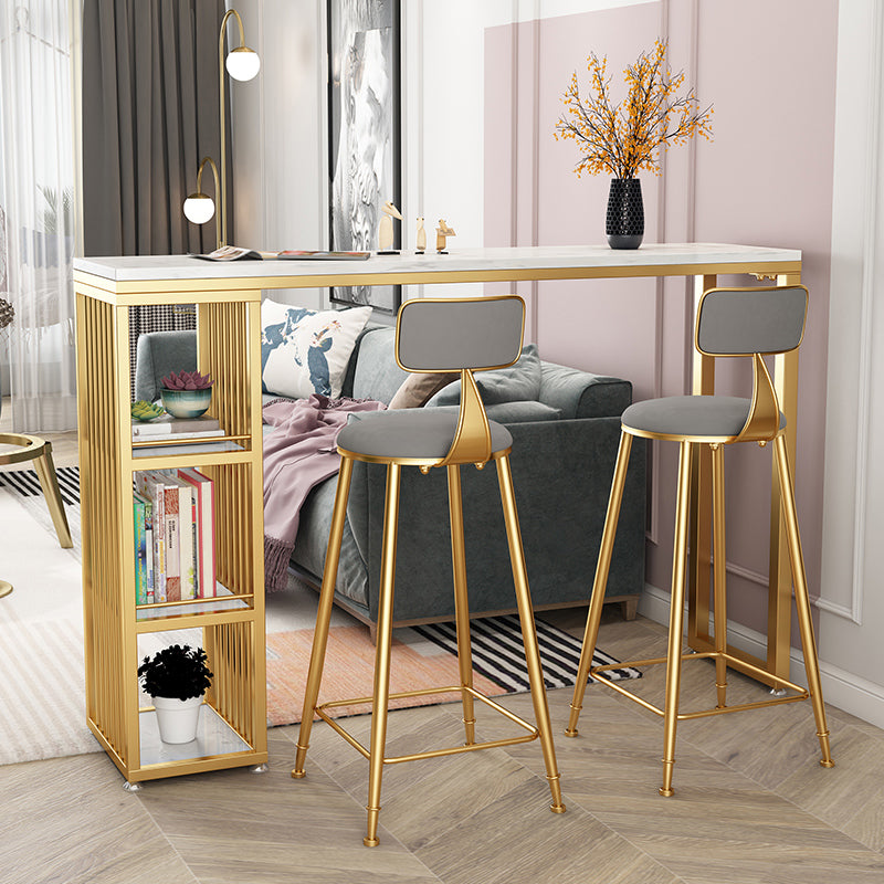 Glam Style Stone Bar Table Double pedestal Bar Dining Table for Living Room