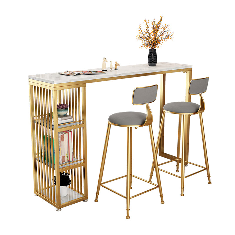 Glam Style Stone Bar Table Double pedestal Bar Dining Table for Living Room