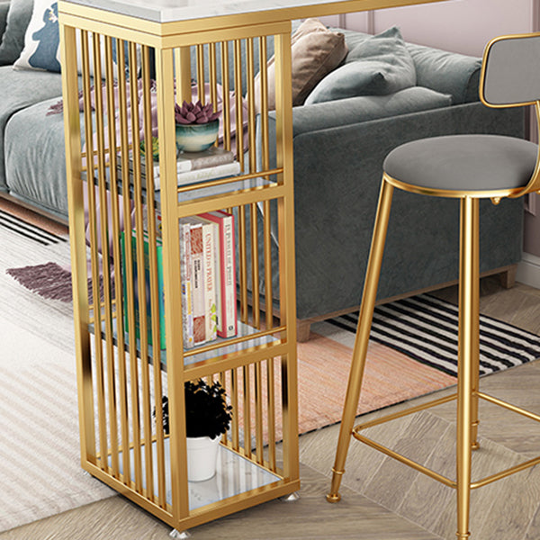 Glam Style Stone Bar Table Double pedestal Bar Dining Table for Living Room