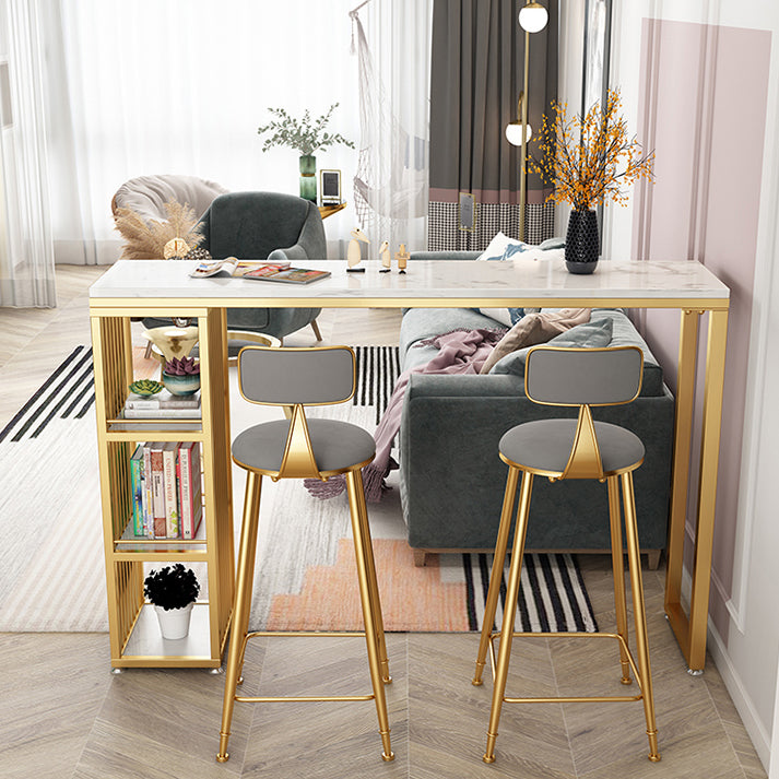 Glam Style Stone Bar Table Double pedestal Bar Dining Table for Living Room