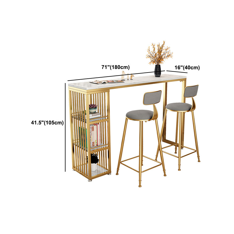 Glam Style Stone Bar Table Double pedestal Bar Dining Table for Living Room