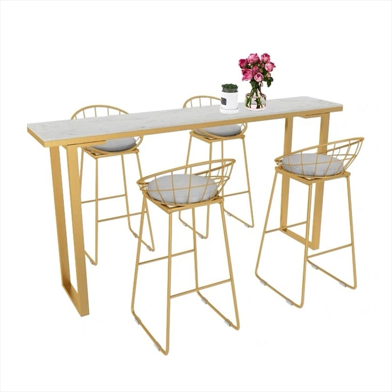 Glam Style Rectangle Bar Table Solid Wood Bar Dining Table with Sled Base