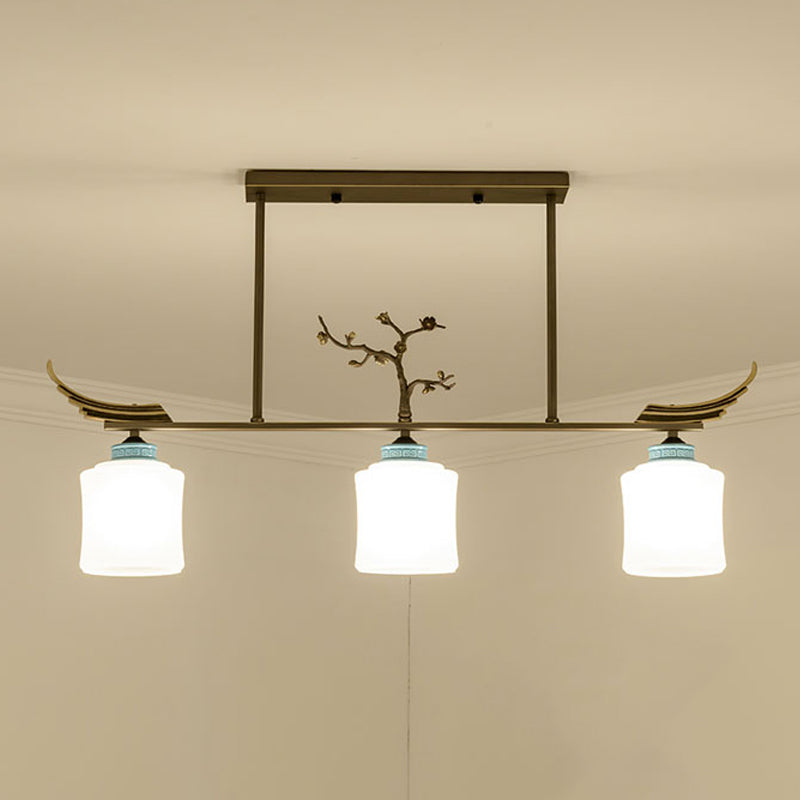 Modern Style Cylindrical Shape Island Lights White Glass 3 Light Island Lighting in Bronze