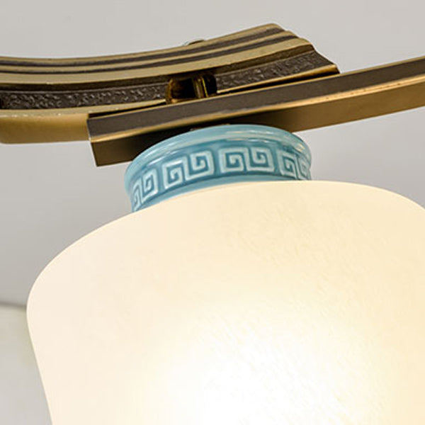 Modern Style Cylindrical Shape Island Lights White Glass 3 Light Island Lighting in Bronze