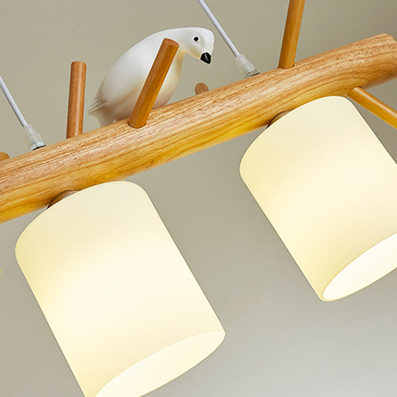 Modern Style Cylinder Shape Island Lights White Glass 3 Light Pendant Lights