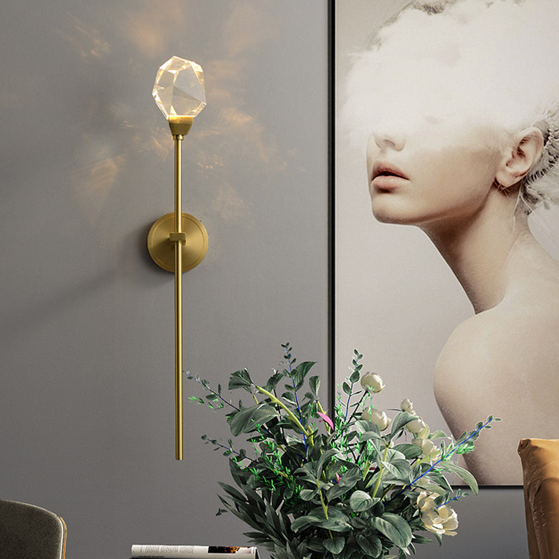 Unique Shade Crystal Wall Sconce Modern Style 1 Light Wall Mount Light Fixture in Brass