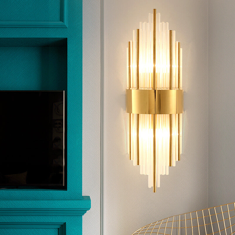 Unique Shade Crystal Wall Sconce Modern Style 2-Lights Wall Mount Light Fixture in Gold