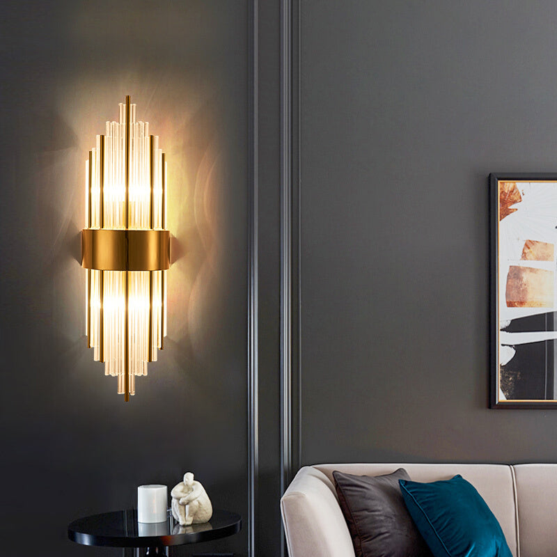Unique Shade Crystal Wall Sconce Modern Style 2-Lights Wall Mount Light Fixture in Gold