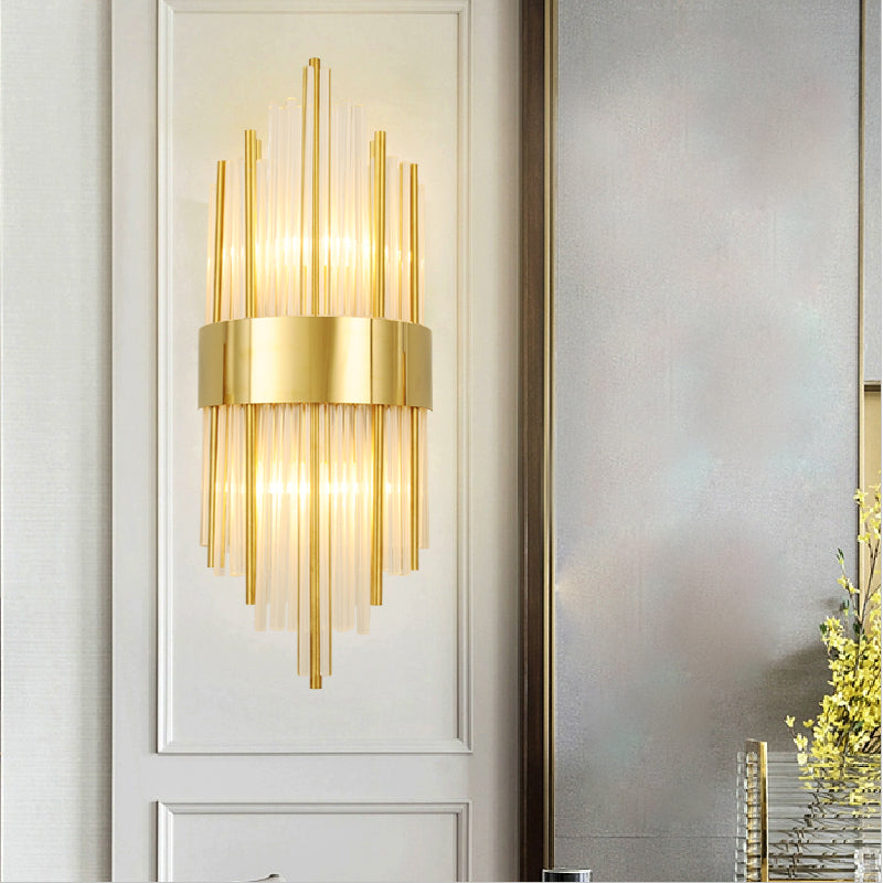 Unique Shade Crystal Wall Sconce Modern Style 2-Lights Wall Mount Light Fixture in Gold
