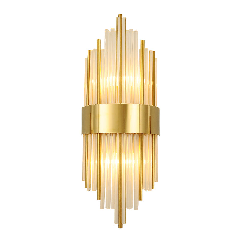 Unique Shade Crystal Wall Sconce Modern Style 2-Lights Wall Mount Light Fixture in Gold