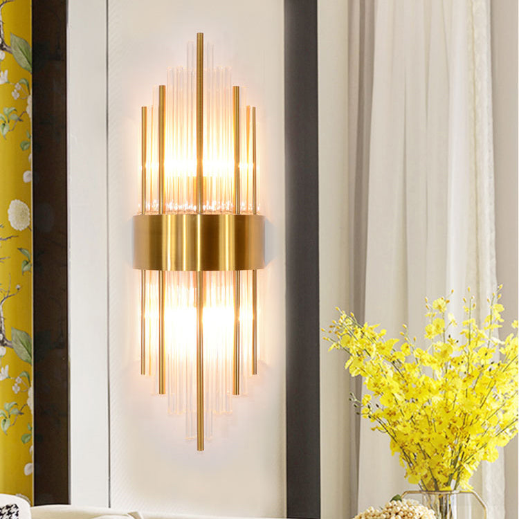 Unique Shade Crystal Wall Sconce Modern Style 2-Lights Wall Mount Light Fixture in Gold