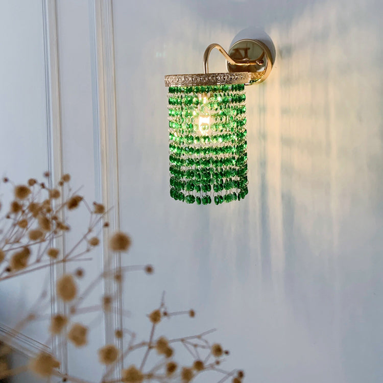 Half Cylinder Shade Crystal Wall Sconce Modern 1 Light Wall Mount Light Fixture in Green