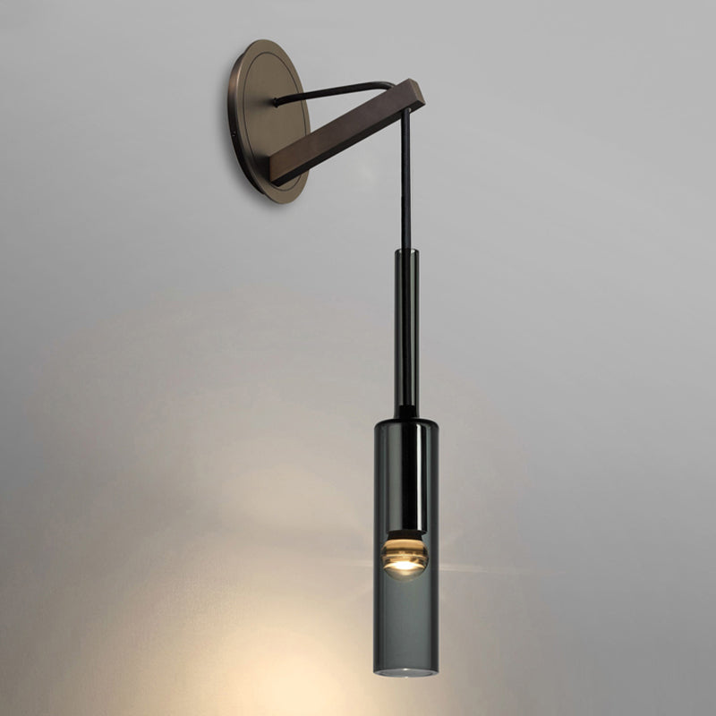 Half Cylinder Shade Crystal Wall Sconce Modern 1 Light Wall Mount Light Fixture in Black