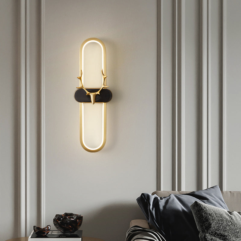 Nordic Style Brass Wall Light Oval Shape LED Wall Sconce in Gold for Living Room