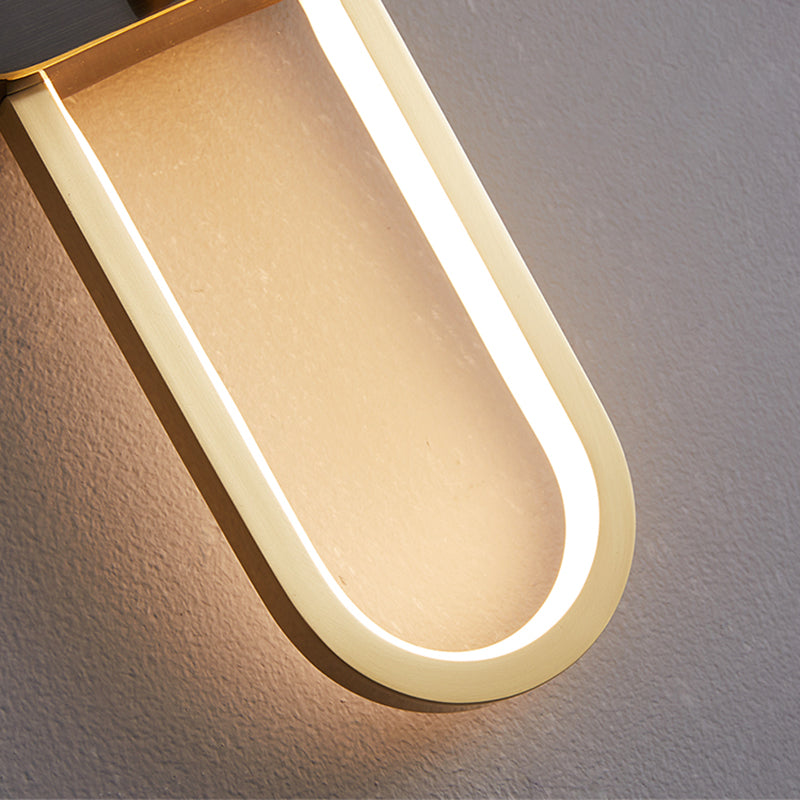 Nordic Style Brass Wall Light Oval Shape LED Wall Sconce in Gold for Living Room