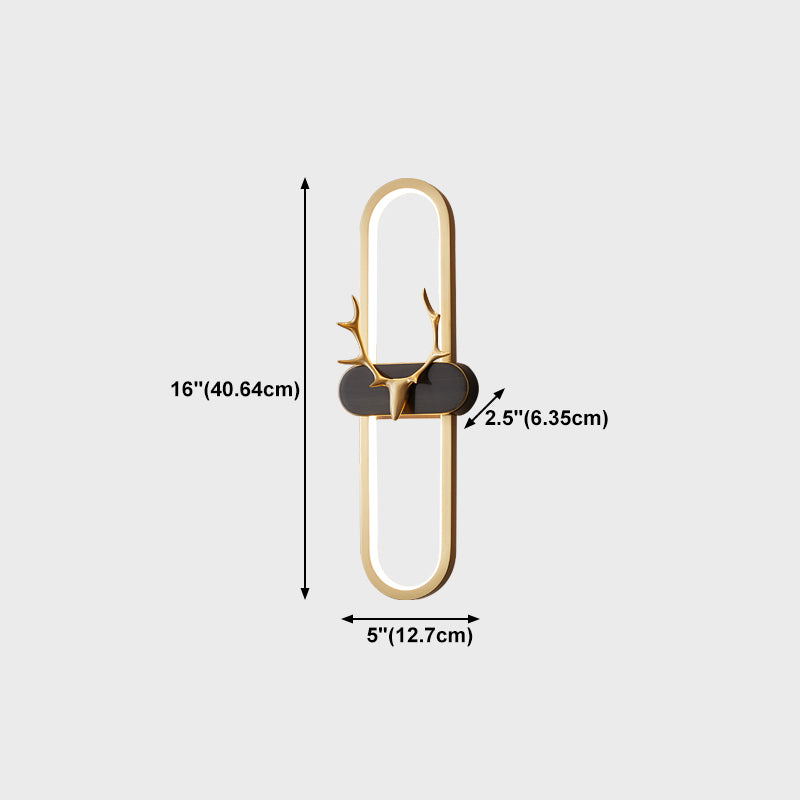 Nordic Style Brass Wall Light Oval Shape LED Wall Sconce in Gold for Living Room