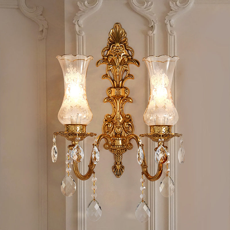 Unique Shade Glass Wall Sconce Modern Style Multi Lights Wall Mount Light Fixture in Gold