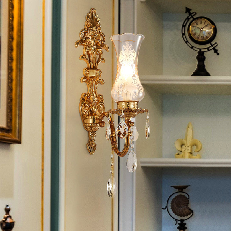Unique Shade Glass Wall Sconce Modern Style Multi Lights Wall Mount Light Fixture in Gold
