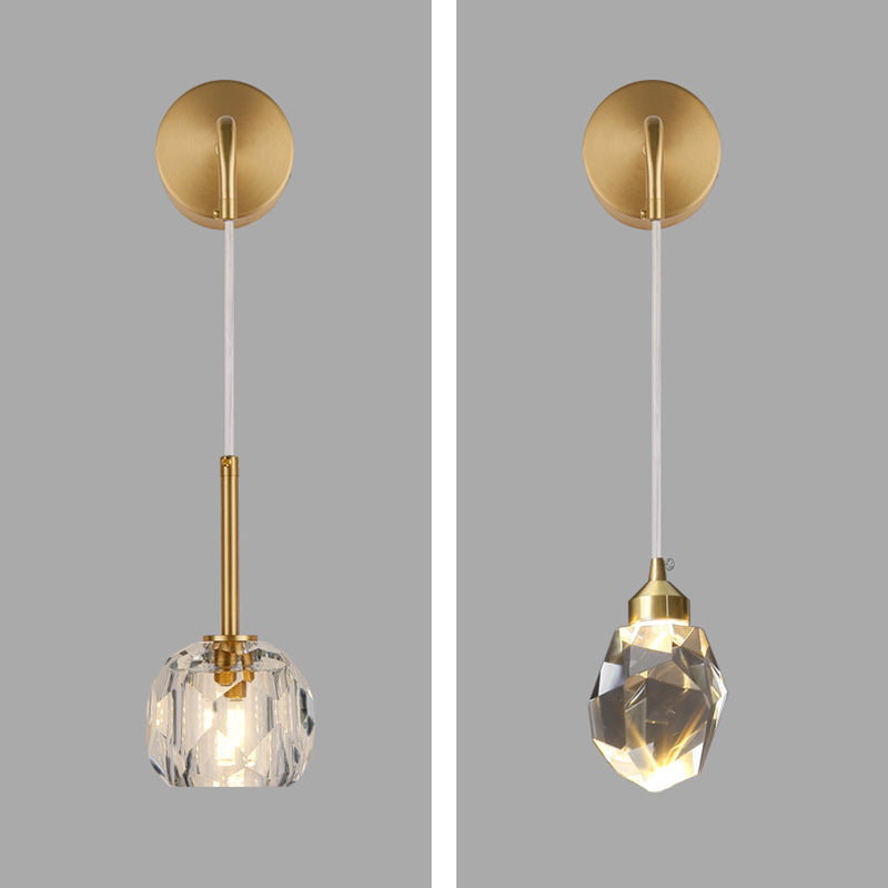 Unique Shade Crystal Wall Sconce Modern Single Light Wall Mount Light Fixture in Brass