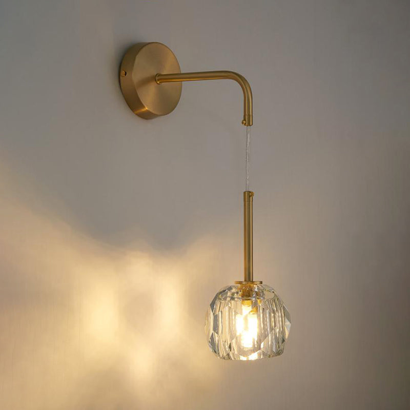 Unique Shade Crystal Wall Sconce Modern Single Light Wall Mount Light Fixture in Brass