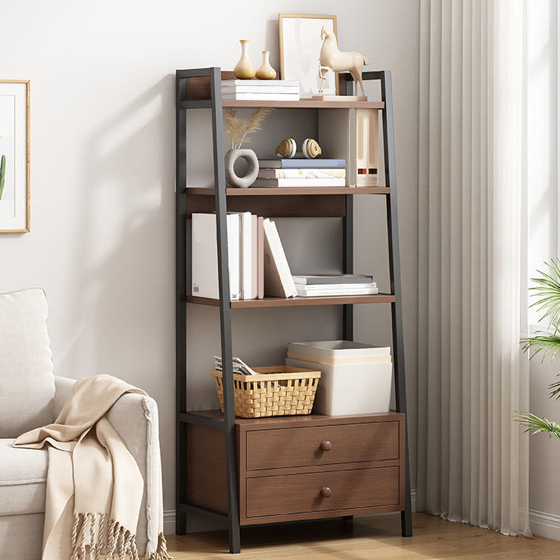 Modern Metal and Wood Shelf Bookcase Ladder Open Book Shelf for Home