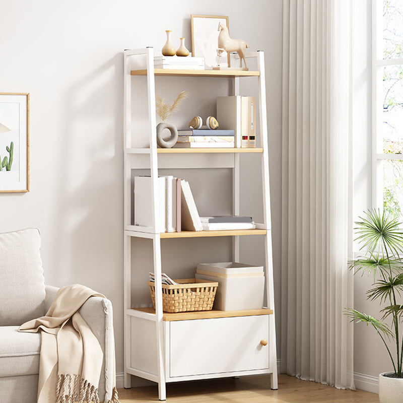 Modern Metal and Wood Shelf Bookcase Ladder Open Book Shelf for Home