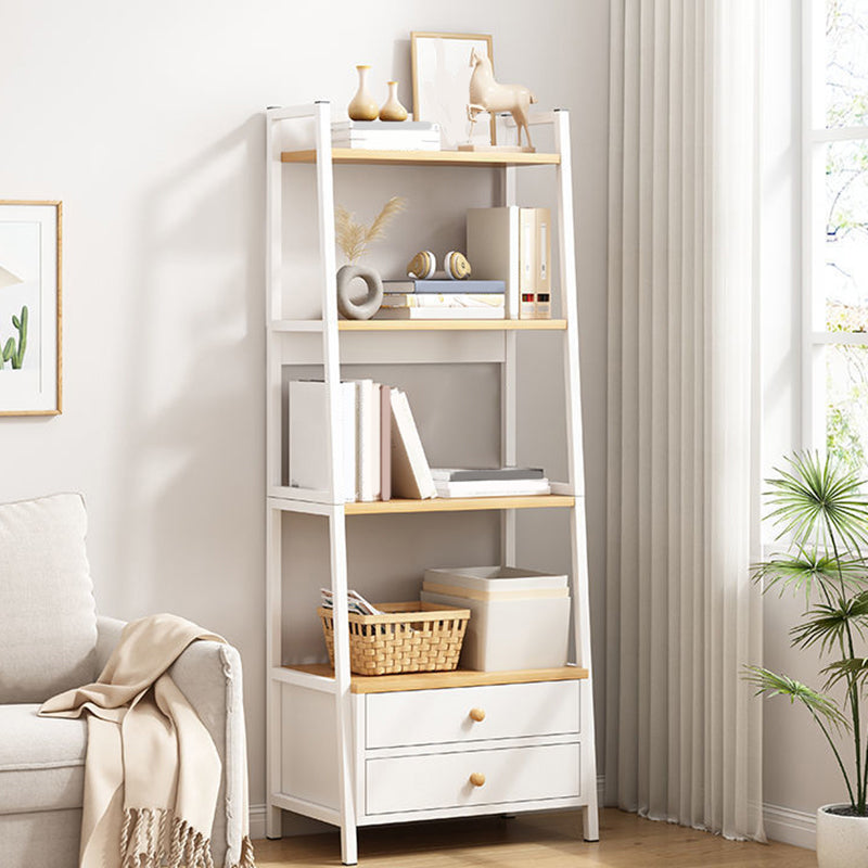 Modern Metal and Wood Shelf Bookcase Ladder Open Book Shelf for Home
