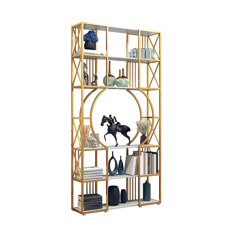 Engineered Wood and Metal Bookshelf Gold Glam Bookcase Open Shelf