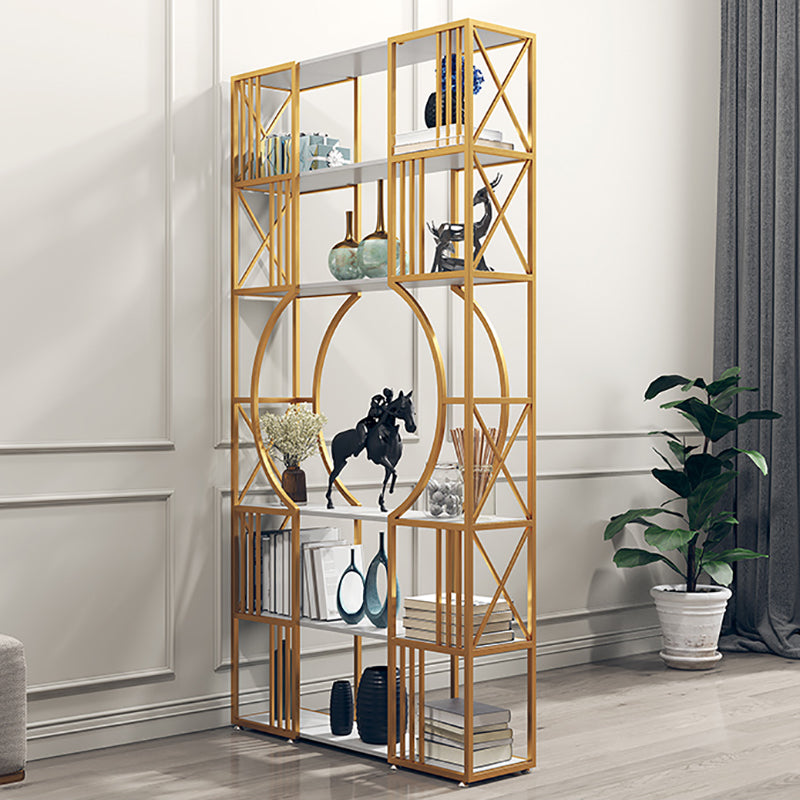 Engineered Wood and Metal Bookshelf Gold Glam Bookcase Open Shelf