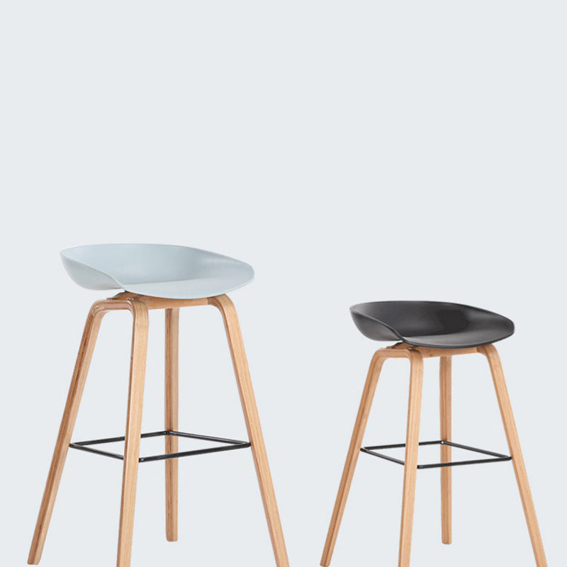 Modern Solid Wood Counter Stool Low Back Armless Bar Stool with Footrest