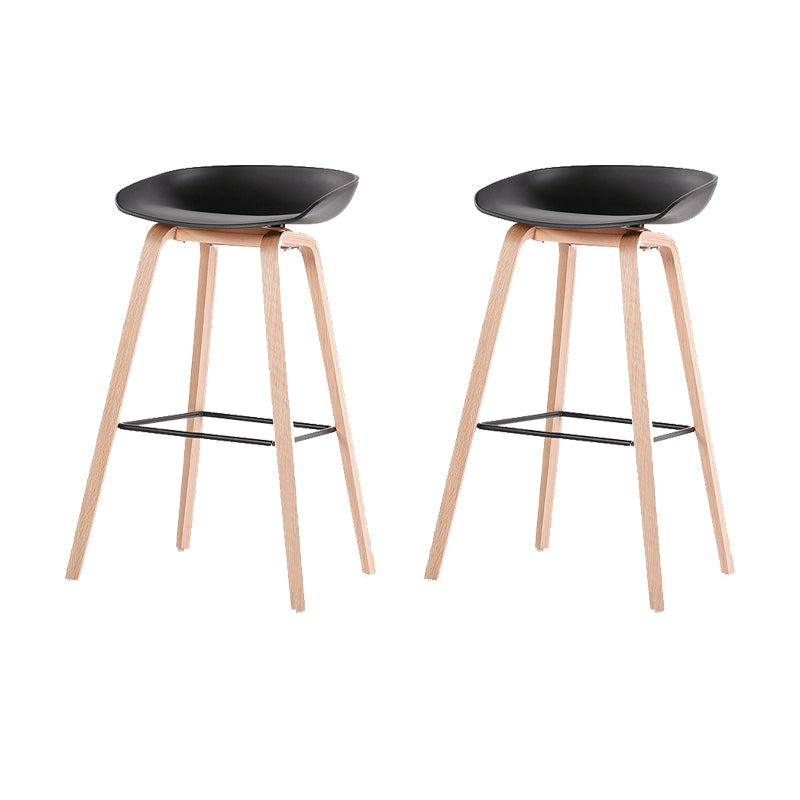 Modern Solid Wood Counter Stool Low Back Armless Bar Stool with Footrest