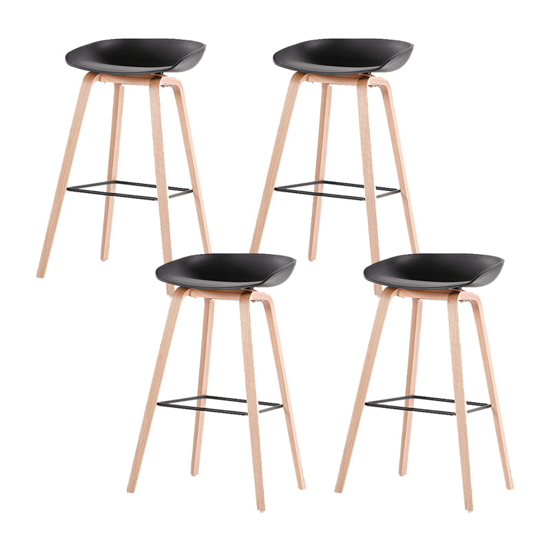 Modern Solid Wood Counter Stool Low Back Armless Bar Stool with Footrest