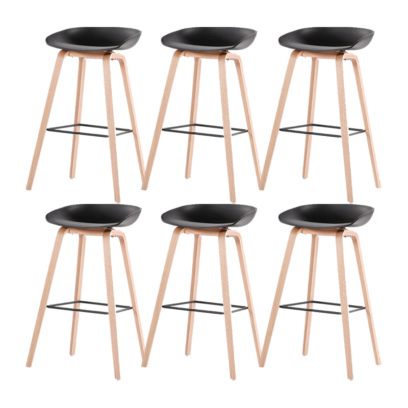 Modern Solid Wood Counter Stool Low Back Armless Bar Stool with Footrest